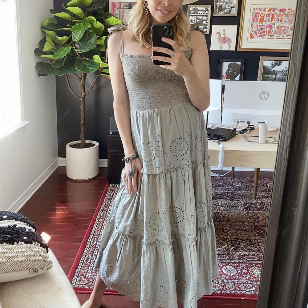 Zara Embroidered Sage Dress